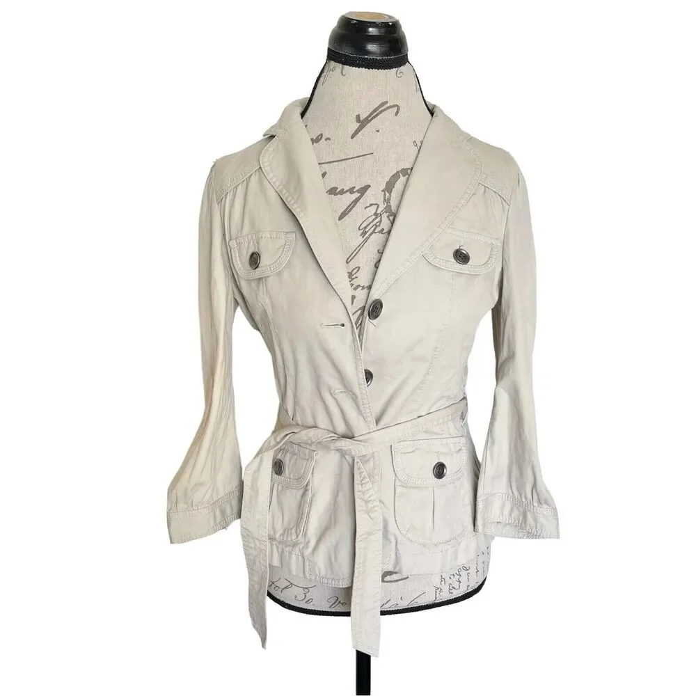 Loft Womens Jacket Beige Y2K Crop Dressy Size Small Petites 90's Clueless Button